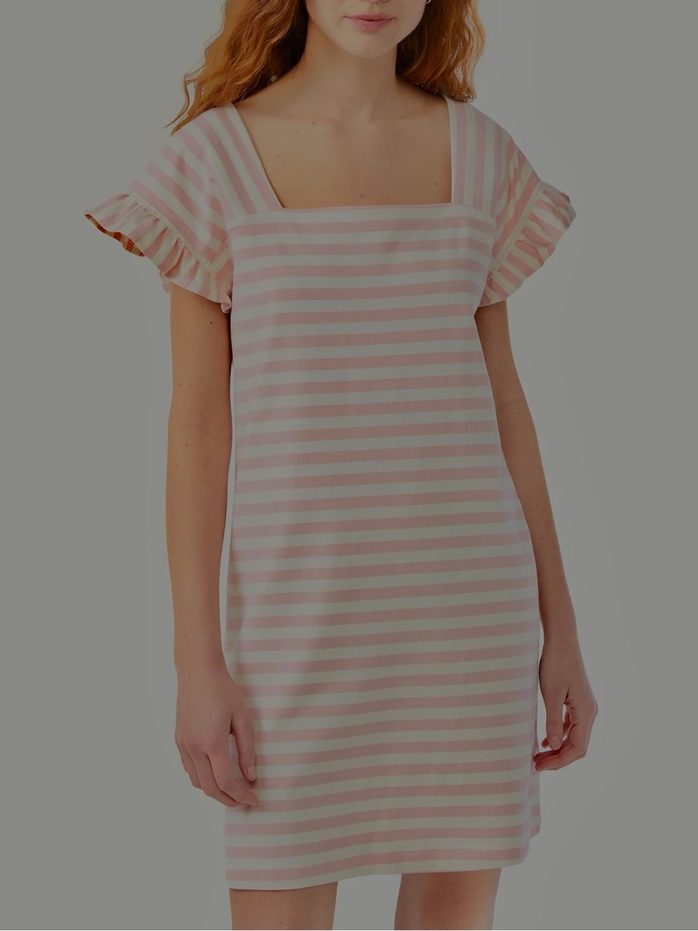 Square-Neck Pink & White Striped Mini Dress